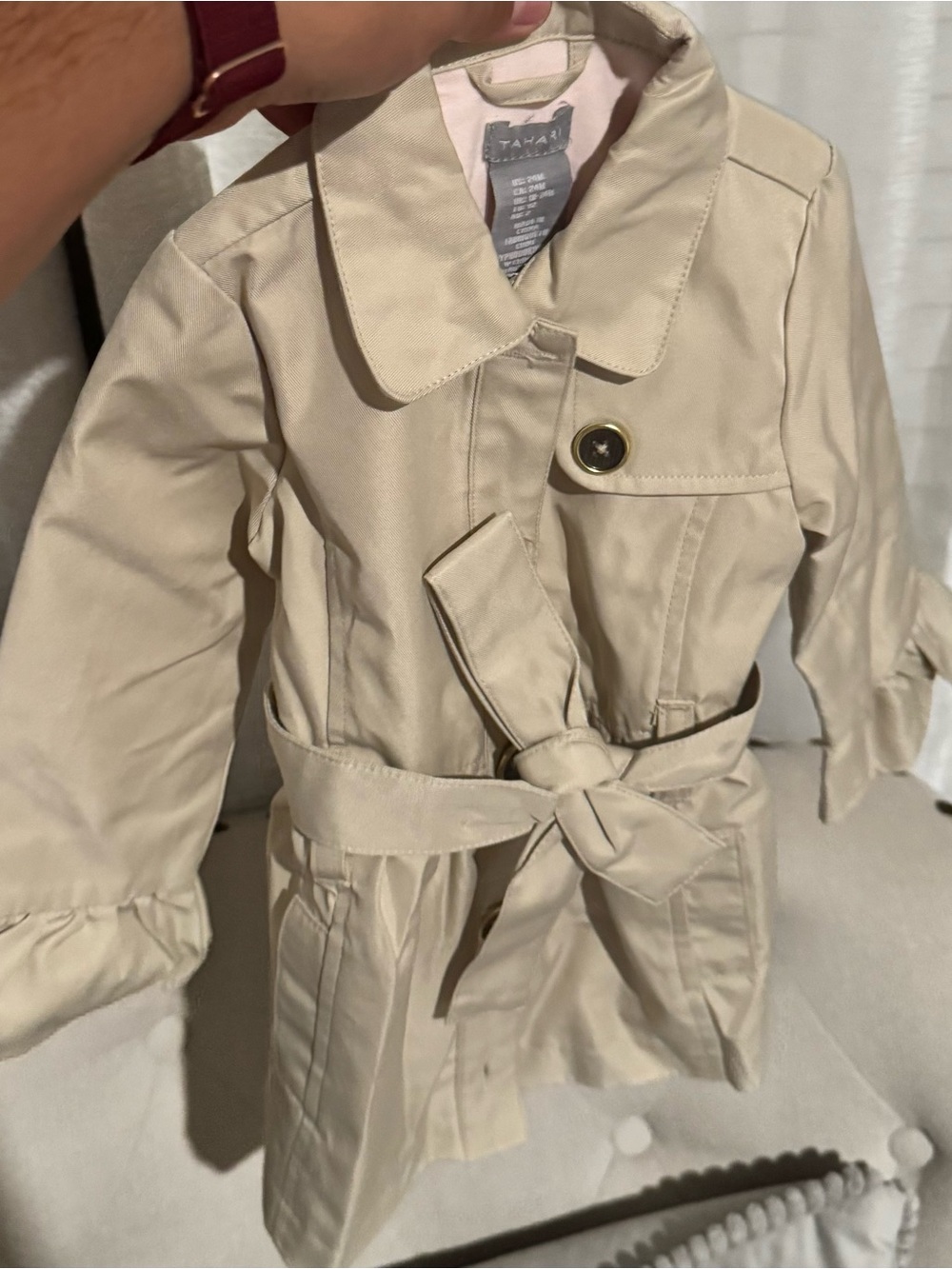Tahari Cream Kids Trench Coat with Belt